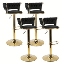 2pcs Modern Swivel Woven Velvet Bar Stools, Stool, 360° Swivel Adjustable Height Bar Stool with Backrests Golden Metal Tall Bar Stools Counter Height for Kitchen Island, for Christmas, Festival, New Year'S Gift