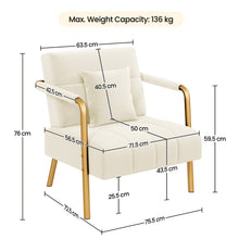 Costoffs Accent Chair 75.5cm Wide Velvet Upholstered Accent Bedroom Chair with Gold Metal Frame & Cosy Pillow, Modern Design, Ideal 1-Seater Leisure Armchair for Living Room, Bedroom, Office, Studio, Light Grey/Pink/Beige