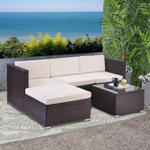 mcc direct 5pcs Large Rattan Garden Outdoor Furniture Patio Sofa Set with Glass Coffee Table Outdoor Cushions for Garden or Conservatory Rupert