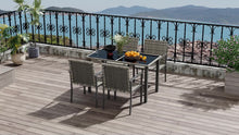 Outsunny 4 Seater Rattan Garden Furniture Set, 5 Pieces Rattan Outdoor Dining Set, Patio Conservatory with Tempered Glass Tabletop - Mixed Grey
