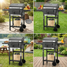 Charcoal Grill with Lid, Grill Grill Cart BBQ Smoker, Grill Cart Charcoal with Wheels, Grill Grate And Thermometer, Small Charcoal Grill Cart, Height-adjustable Grill, Stand Grill for Camping, Garden