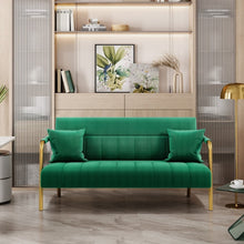 Costoffs Sofa Couch Modern Velvet Sofa Couch, 143cm Small Loveseat with Gold-tone Metal Arms & Legs, Upholstered Design, Includes 2 Pillows, Ideal for Bedroom, Home Office, Studio, Small Spaces, Light Grey/Green/Beige/Black/Pink