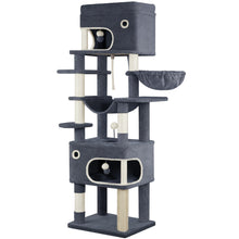 Scratching Post, 178cm Cat Tree with Large Platform, 2 Caves, 7 Scratching Posts, Pompoms, Loungers, Hammock, Suitable for All Cat Breeds, Light Grey