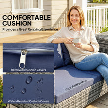 4 Seater Rattan Garden Furniture Set with Storage Box, Extra Wide Deep Corner Garden Sofa Loveseats, Glass-Top Coffee Table, Cushions, Outdoor Furniture Conversation Set for Patio, Dark Blue