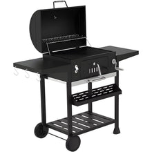 Campfire Outdoor XL Smoker Barbecue Charcoal Portable BBQ Grill, 2 Folding Side Table, Built-in Thermometer, Adjustable Charcoal Pan & Chimney, Wheels, Large Coal BBQ Smoker for Home Garden Cooking